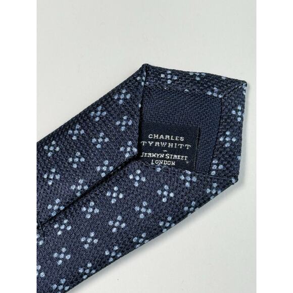 CHARLES TYRWHITT Men's 100% Silk Necktie Designer Blue with Light Blue Dots EUC - Picture 4 of 6